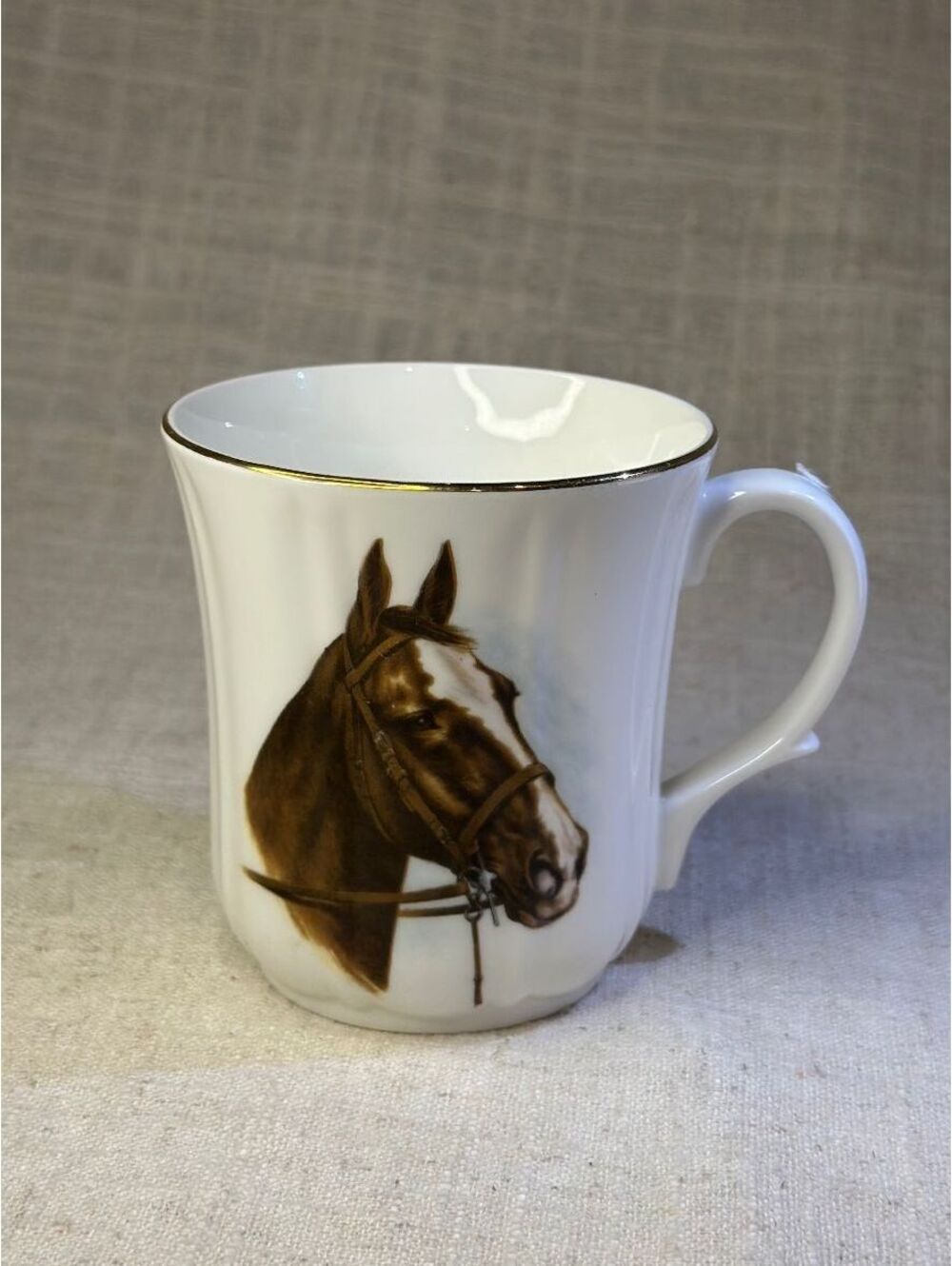 Duchess Bone China Fluted Horse Mug Gold Flared Rim Equestrian Tea Coffee Cup